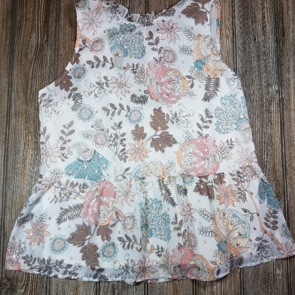 Loft Shimmery Floral Ruffled Sleeveless Top